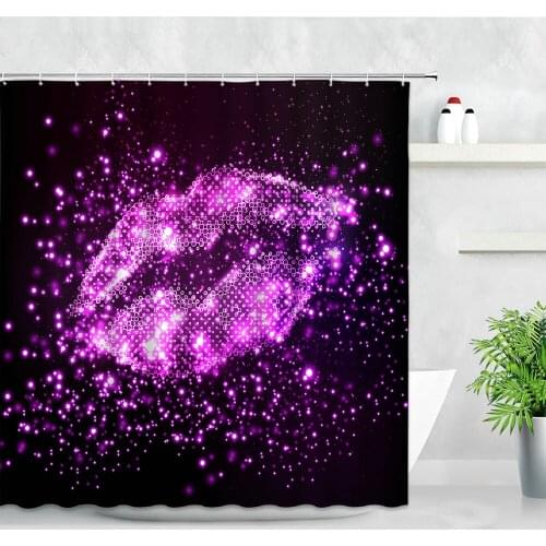 Waterproof Shower Curtains Fashion Glare Woman Purple Lips Valentines Day Home Bathroom Decor Polyester Fabric Bath Curtain Set
