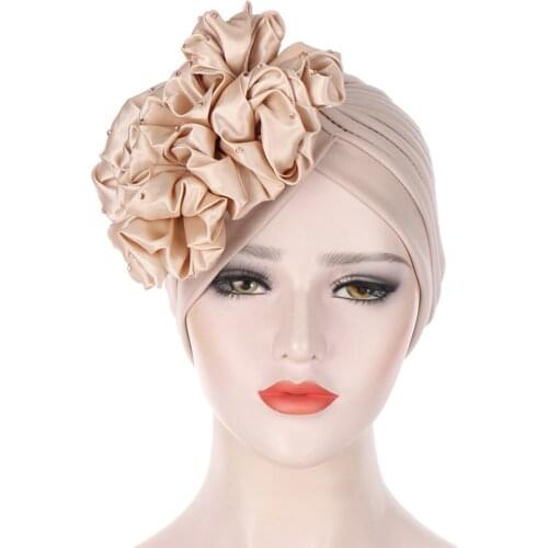 Womens Floral style Turban Soild Color Muslim Headscarf Bonnet Inner Hijabs Arab Head Wraps