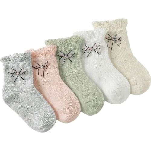 1 Pair 0 to 24M Summer Korean Style Bowknot Baby Mesh Socks Combed Cotton Socks Super Thin Socks For Infants Newborns Girls