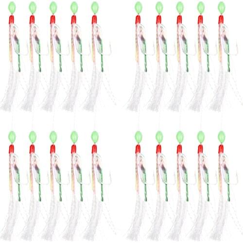 20pcs Mackerel Barbed Hook Bass Cod Lures Sea Fishing Rigs Tackle Boat Fishing Hook Mackerel Feathers Bass Cod Lure