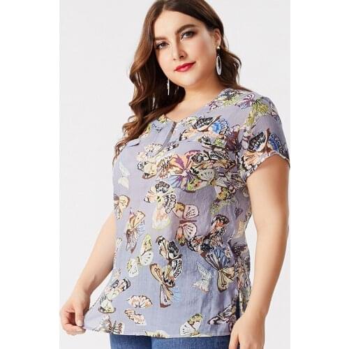 2020 Summer mom clothes Short sleeve Printed Floral T-shirt fashion ladies Vintage elegant Plus Size Womens Tops