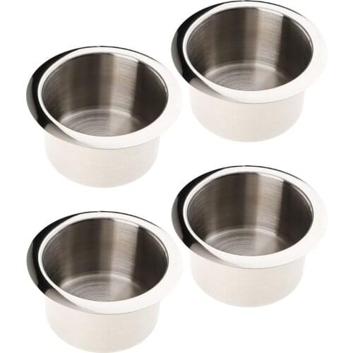 4Pcs Stainless Steel Cup Drink Holders for Marine/ Boat/ Caravan/ Car - 84 x55 mm (3.31x2.17 inches)