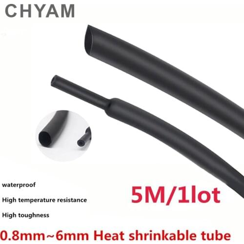 5 Meters/lot DIY Black 2:1 Cable Sleeve 1mm 1.5mm 2mm 2.5mm 3mm 3.5mm 4mm 5mm 6mm Heat Shrink Tubing Tube