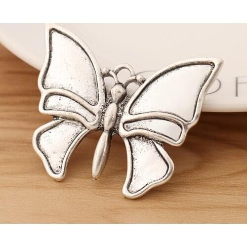 5 Pieces Tibetan Silver Butterfly Charms Pendants for Necklace Jewellery Making Findings 49x41mm