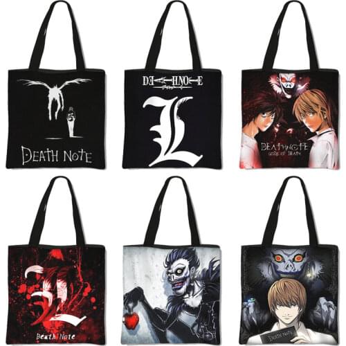 Anime Death Note Shopping Bags Japanese Manga Light Yagami L Handbags Shinigami Ryuk Tote Bags Girls Shoulder Bag For Travel