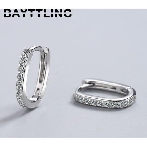 BAYTTLING New 925 Silver 11MM Simple Oval Hoop Earrings For Women Fashion Wedding Zircon Jewelry Gifts