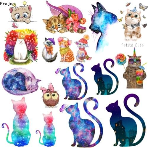 Prajna Colorful Cat Series Patches Iron On Transfers Vynil Heat Transfer Thermal Patches For Cartoon Cute Stickers For Kids DIY
