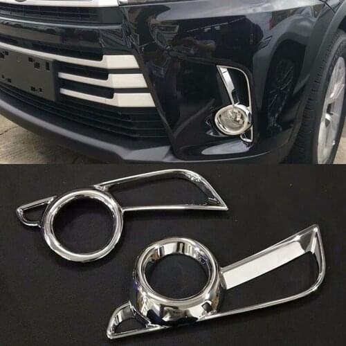 For Toyota Highlander 2018 Chrome Front Fog Light Lamp Cover Frame Trim Cover Car Sticker Styling 2pcs Car-Styling Accessories