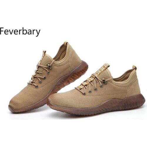 Feverbary Men Indestructible Shoes Cow Leather Ankle Boots High Top Steel Toe Cap Lightweight Walking Hike Work Safety Shoes