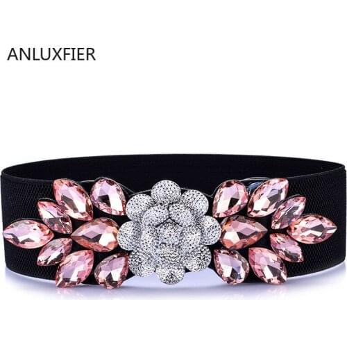 H9833 Women Elastic Waist Belt Lady Wide Fashion Diamond Decoration Waist Seal Girl High Quality Luxury Cummerbunds Accessories