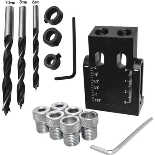 Pocket Hole Jig Drill Guide Oblique Hole Locator Kit 15 Degree Angle Drill Punch High Abrasion Resistance Aluminum Alloy