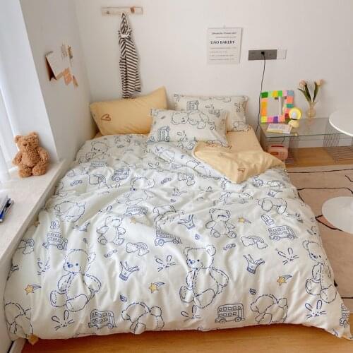 100% Cotton 3/4pcs Bear Cartoon Bedding Sets Single Queen Duvet Cover Cute Bed Set For Boys Girls Kid Bed Sheet With Pillowcase
