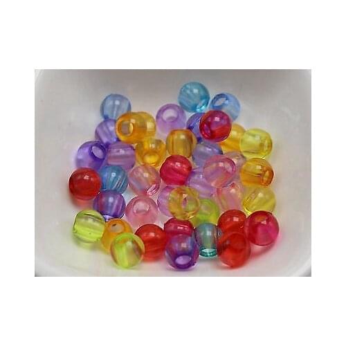 200 Mixed Color Transparent Acrylic Round Pony Beads 8X7mm for Kids Craft Kandi