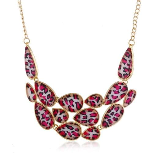 Hot Selling Fashion vintage leopard print acrylic geometry Water Drop Pendant Necklace For Women Wedding Acessories