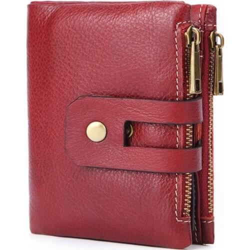 Genuine Leather Small Female Purse Short Purse Lady Snap Fastener Zipper Short Clutch Wallet Card Holder Coin Money Women Wallet