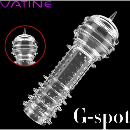 VATINE G-spot Stimulation Sex Products Reusable Condom Cock Rings Penis Sleeve Penis Extender Sex Toy for Men Particle Silicone