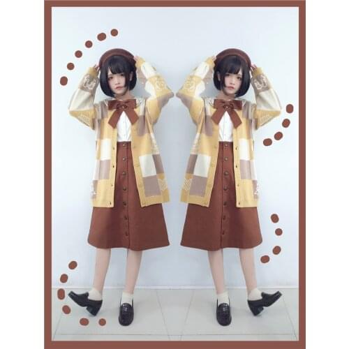 Super Cute Long Loose Womens Sweater Long Sleeve Winter Autumn Knitted Cardigan Japanese Color Yellow