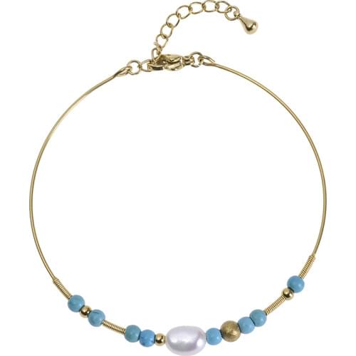 Vacuum gold-plated steel wire spring hand beaded songshilan fresh water pearl opening stainless steel bracelet wholesale