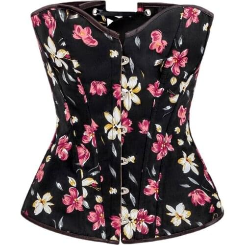New Overbust Corset Plus Size Sexy Corselet and Bustiers Tops Black Printing Gothic Lingerie Women Body Shaper Slimming Clothes
