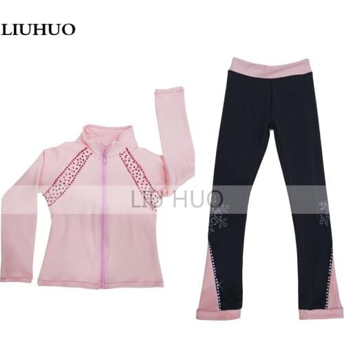 LIUHUO Ice Figure Skating Dress Suits Jacket Pants Trousers Girl Women Tights Training Wear Stretch FabricsPink Dance Top Kid
