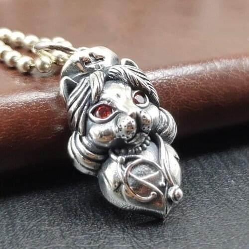 BOCAI New Real Solid s925 Silver Jewelry Personality Hip-hop Street Nurse Cat Pendant Fashion Man and Woman Pendant