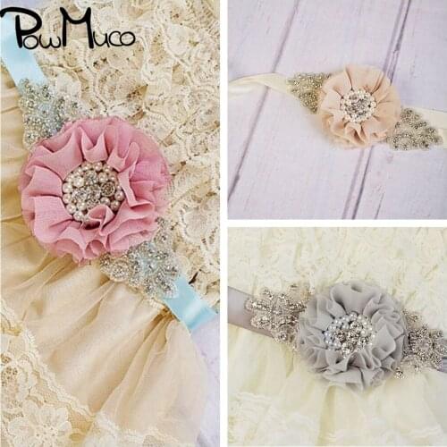 Powmuco Shining Pearls Rhinestone Flower Women Waistband Fashion Adjustable Maternity Belt DIY Clothing Decoration Birthday Gift