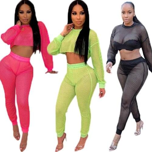 Sexy 2Pcs Bikini Cover Womens Beach Crochet Mesh Mesh Sheer Bikini Cover Up Swimwear Crop Top Trousers Co-Ord Set Outfits