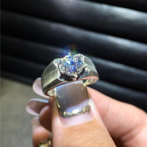 Silver 1 Carat Excellent Cut Diamond Test Passed D Color Round Moissanite Wide Slide Ring Men Silver 925 Jewelry Wedding Gift