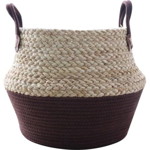 Foldable Seaweed Weaving Flower Pot Seagrass Wicker Basket Flower Plant Home Decor Garden Accessories Storage