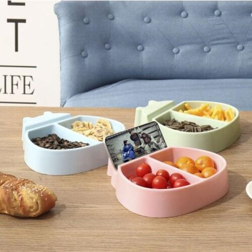 Modern Living Room Ladybug Shape Lazy Snack Bowl Double Layers Snack Storage Box Bowl Melon Seeds Fruit Plate With Phone Holder