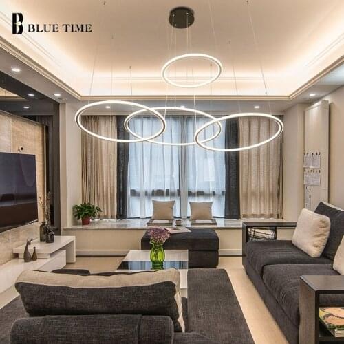 Modern Led Chandelier Circle 4Rings 110v 220v Ceiling Chandelier Lamp for Living room Dining room Kitchen Ceiling Haning Lamps