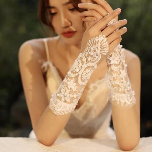 Wedding Gloves Elegant Fingerless Bridal Gloves with Pearls for Wedding Dress White Wedding Accessories
