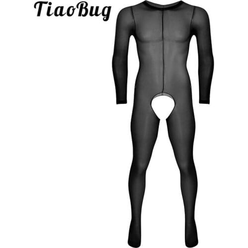 TiaoBug Men Soft See Through Sheer Crotchless Stretchy Body Pantyhose Tights Open Crotch Full Body Stocking Male Sexy Catsuit