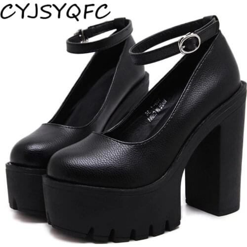 CYJSYQFC 2021 New Autumn Casual High Heel Platform Shoes Sexy Ruslana Korshunova Buckle Strap Lady Pumps Black White Size 42