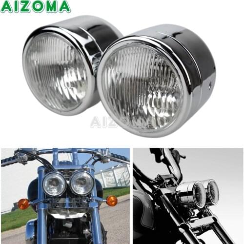 Dirt Bike Motorcycle Universal 4" Twin Headlight Chrome Round Double Dominator Dual Headlamp For Yamaha Honda Cafe Racer Chopper