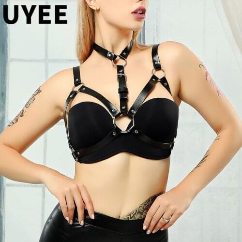UYEE Women Leather Harness Belt Body Bondage Adjust Cage Bra Lingerie Harajuku Goth Dance Party Club Party Festival Top