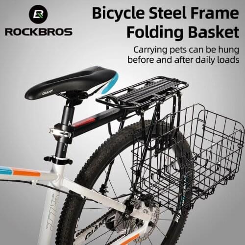 ROCKBROS Bicycle Basket Foldable Metal Wire Bike Basket Cycling Handlebar Bag Basket Big Capacity Durable MTB Bike Baskets