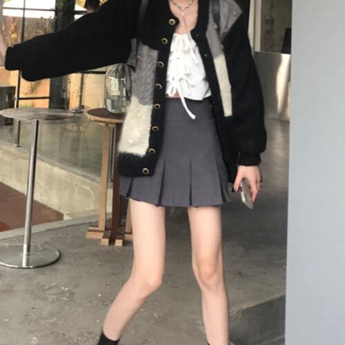 Spring Autumn niche design sense skirt gray Korean version of the skirt casual skirt college style pleated sexy student skirt