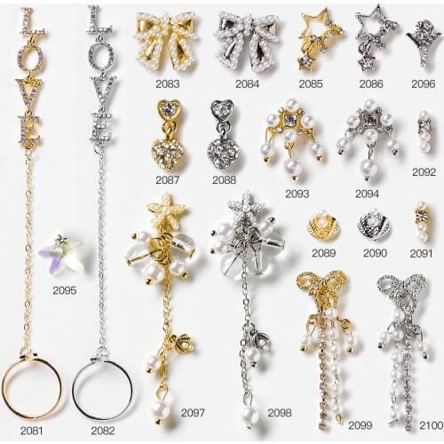 High Quality Fashion Zircon Ring Chain Starfish Pearl Pendant Dream Luxury Alloy Rhinestone DIY Nail Decoration Supplies