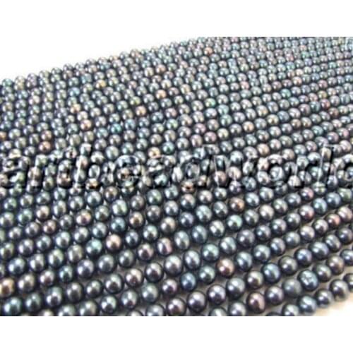 Jewelry Free Shipping Wholesale! 6-7mm black round freshwater pearl beads loose