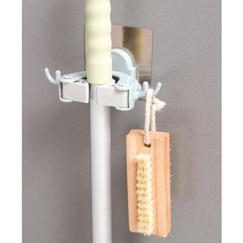 Mop Clip Wall Mounted Mop Seamless Hooks Storage Rack Organizer Brush Broom Fixed Free Punch Hanging Hanger Kitchen Bathroom