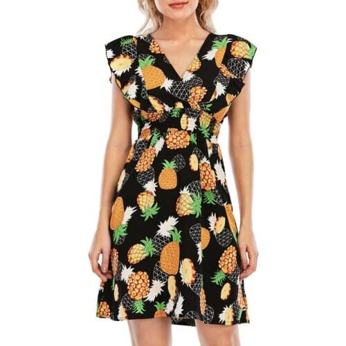 Women Vintage Fashion Print Party Dress Sexy V-Neck Ruffle Printed Loose Mini Dress Elegant Short Sleeve A-Line Dress Vestidos