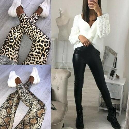 Womens Ladies Leopard Snakeskin Animal Print High Waist Stretchy Leggings Skinny Pants