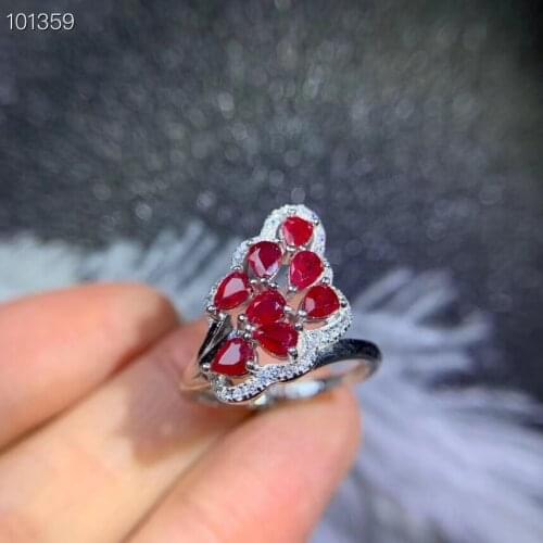 Fashion Leaf Fan Feather Natural red ruby gem ring S925 silver natural gemstone ring girl women wedding party gift fine jewelry