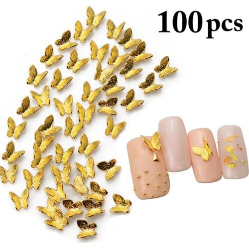 100PCS/Set Kapmore Nail Charm Fashion Creative 3D Butterfly Frosted Metal Nail Stud Golden Nail Decoration DIY Manicure Tool