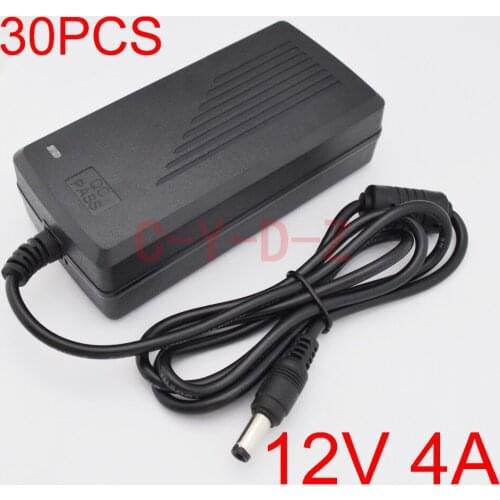 30pcs High quality12V 4A AC 100V-240V Converter AdapterDC 12V 4A 48W Power Supply DC 5.5mm x 2.1mm-2.5mm for 5050/3528 L Monitor