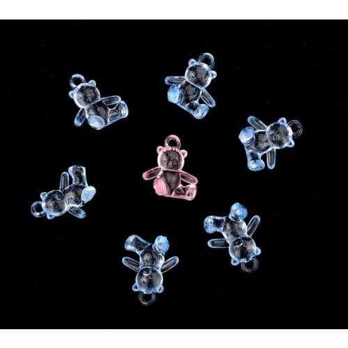 22X25mm Pink/Blue Color Acrylic Mini Bear Pendant For Baby Shower Christening Party Gift Craft DIY Decoration