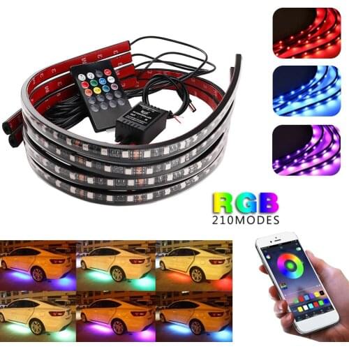 4PCS set Car LED Strip Light APP Control Multi Color Music Car Strip Light Auto Interior Under Dash 7-Color Strip Lights