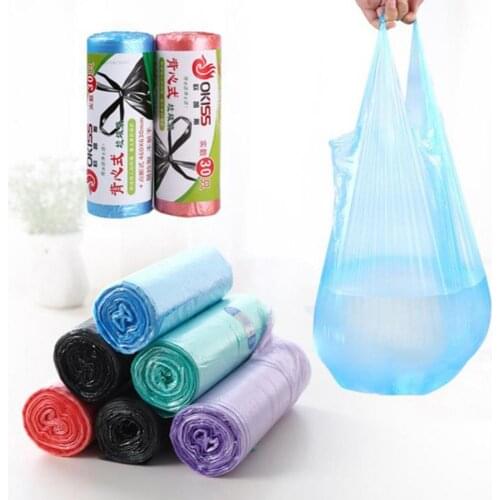 60% Hot Sale 1Roll/30Pcs Disposable Waste Bin Trash Holder Garbage Thickened Handle Bag Pouch Garbage Bag Kitchen Tools