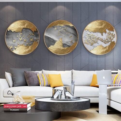 Abstarct Traditional Chinese Gold Landscape Bird Butterfly Fish Poster Wall Art Picture Canvas Painting Print Home Room Decor